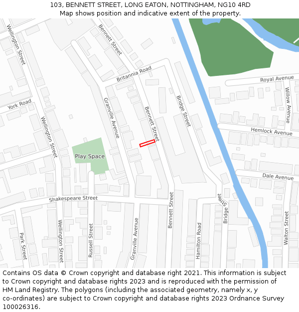 103, BENNETT STREET, LONG EATON, NOTTINGHAM, NG10 4RD: Location map and indicative extent of plot
