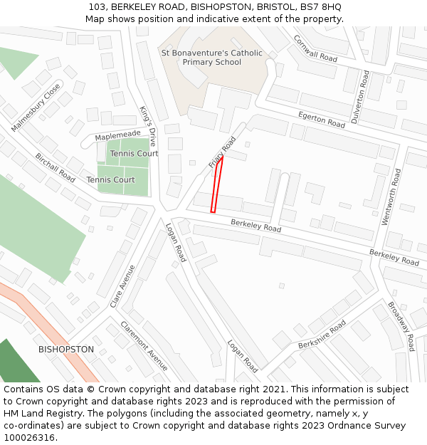 103, BERKELEY ROAD, BISHOPSTON, BRISTOL, BS7 8HQ: Location map and indicative extent of plot
