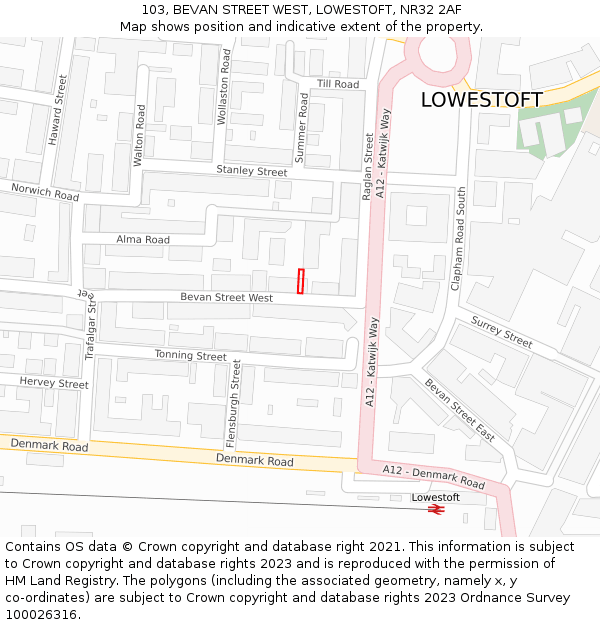 103, BEVAN STREET WEST, LOWESTOFT, NR32 2AF: Location map and indicative extent of plot