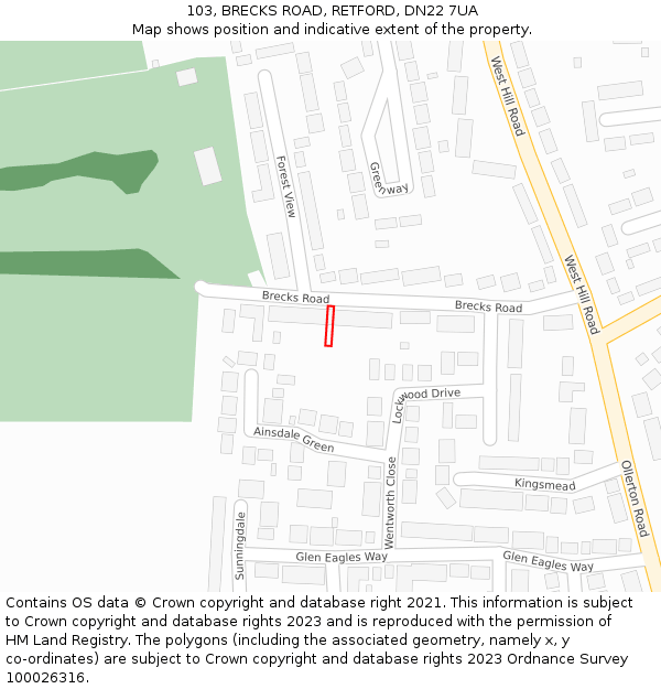 103, BRECKS ROAD, RETFORD, DN22 7UA: Location map and indicative extent of plot