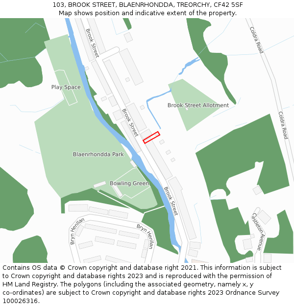 103, BROOK STREET, BLAENRHONDDA, TREORCHY, CF42 5SF: Location map and indicative extent of plot