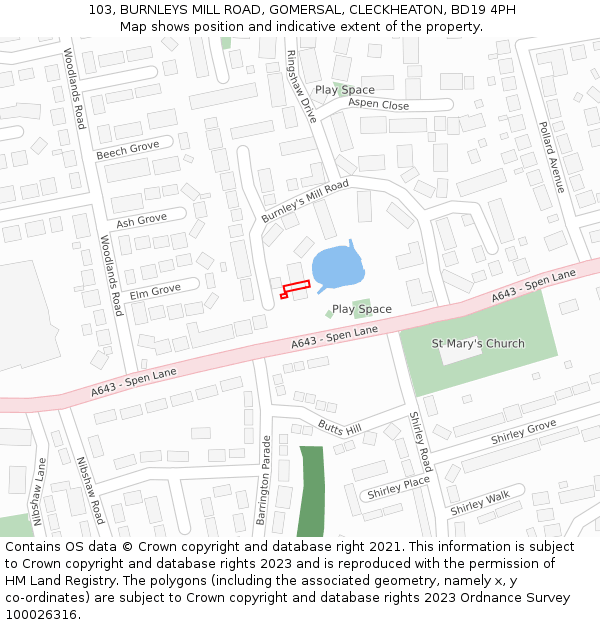 103, BURNLEYS MILL ROAD, GOMERSAL, CLECKHEATON, BD19 4PH: Location map and indicative extent of plot