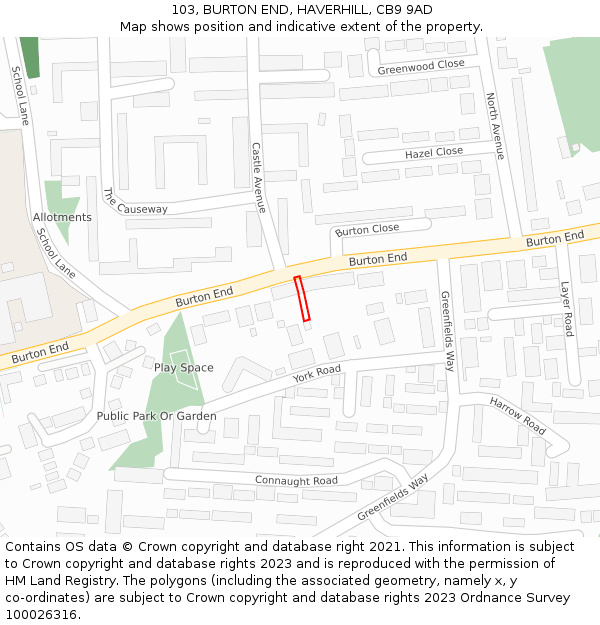 103, BURTON END, HAVERHILL, CB9 9AD: Location map and indicative extent of plot