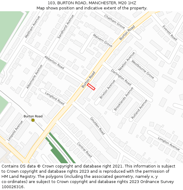 103, BURTON ROAD, MANCHESTER, M20 1HZ: Location map and indicative extent of plot