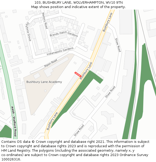 103, BUSHBURY LANE, WOLVERHAMPTON, WV10 9TN: Location map and indicative extent of plot