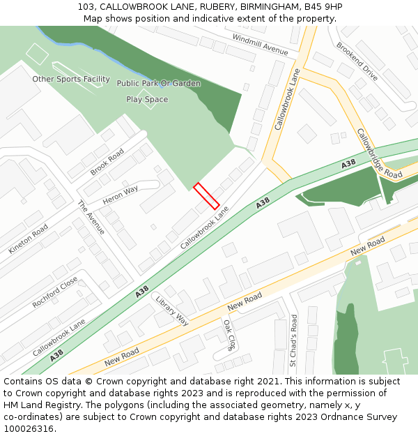 103, CALLOWBROOK LANE, RUBERY, BIRMINGHAM, B45 9HP: Location map and indicative extent of plot