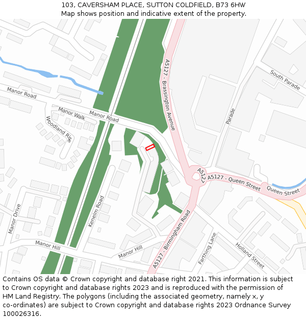 103, CAVERSHAM PLACE, SUTTON COLDFIELD, B73 6HW: Location map and indicative extent of plot