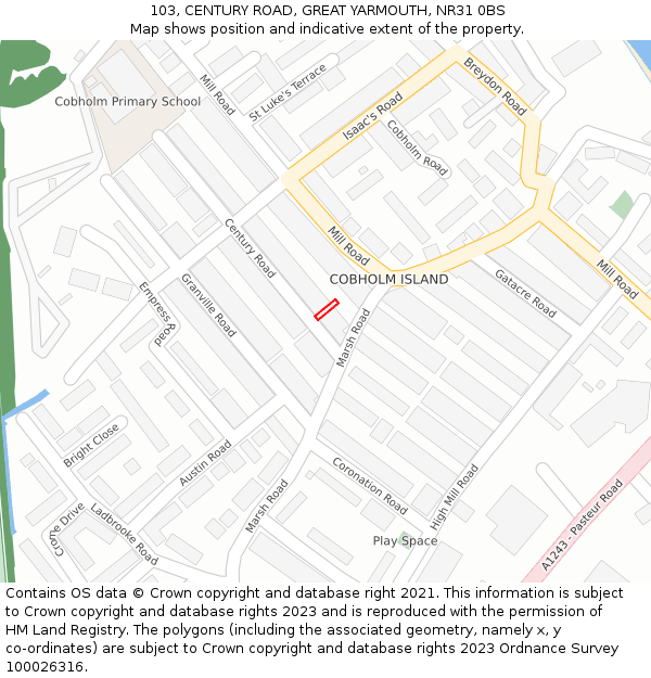 103, CENTURY ROAD, GREAT YARMOUTH, NR31 0BS: Location map and indicative extent of plot