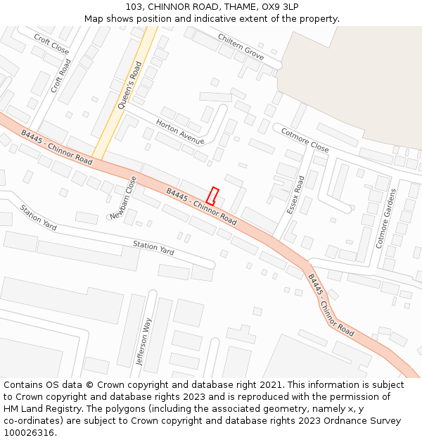 103, CHINNOR ROAD, THAME, OX9 3LP: Location map and indicative extent of plot