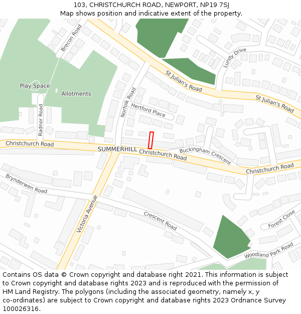103, CHRISTCHURCH ROAD, NEWPORT, NP19 7SJ: Location map and indicative extent of plot
