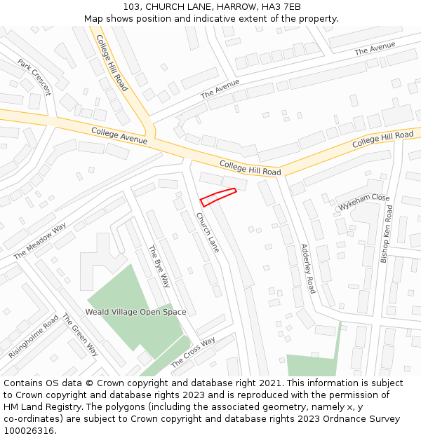 103, CHURCH LANE, HARROW, HA3 7EB: Location map and indicative extent of plot