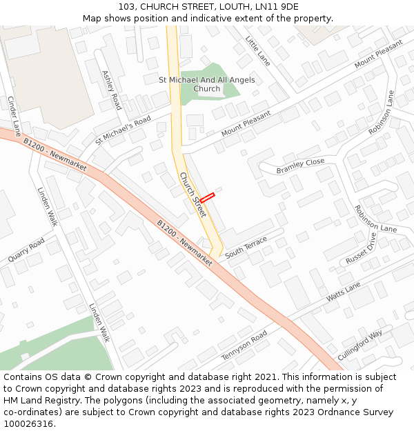 103, CHURCH STREET, LOUTH, LN11 9DE: Location map and indicative extent of plot