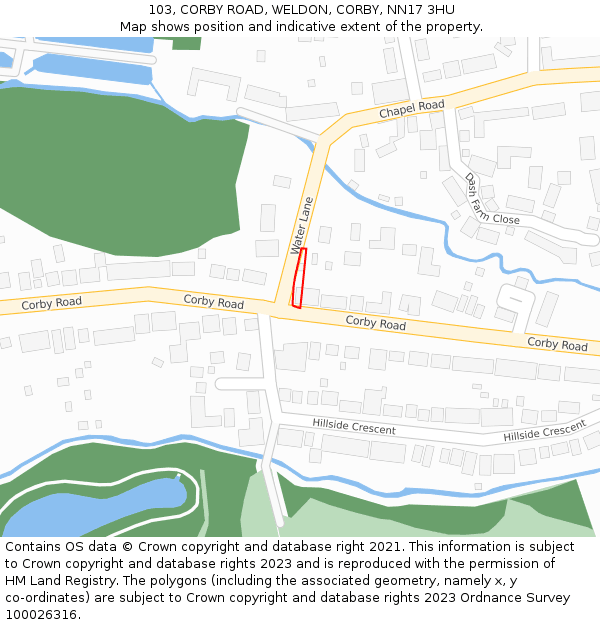 103, CORBY ROAD, WELDON, CORBY, NN17 3HU: Location map and indicative extent of plot