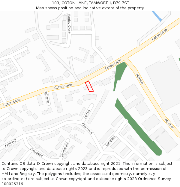 103, COTON LANE, TAMWORTH, B79 7ST: Location map and indicative extent of plot
