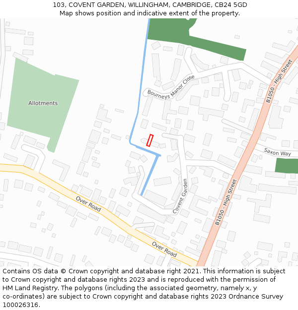 103, COVENT GARDEN, WILLINGHAM, CAMBRIDGE, CB24 5GD: Location map and indicative extent of plot
