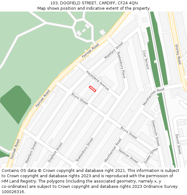 103, DOGFIELD STREET, CARDIFF, CF24 4QN: Location map and indicative extent of plot