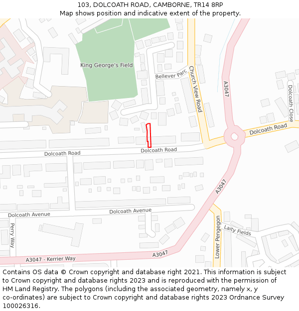 103, DOLCOATH ROAD, CAMBORNE, TR14 8RP: Location map and indicative extent of plot