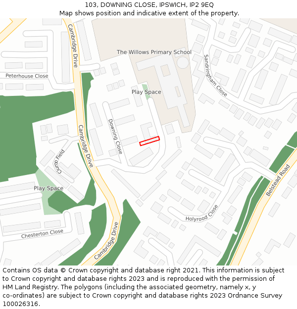 103, DOWNING CLOSE, IPSWICH, IP2 9EQ: Location map and indicative extent of plot