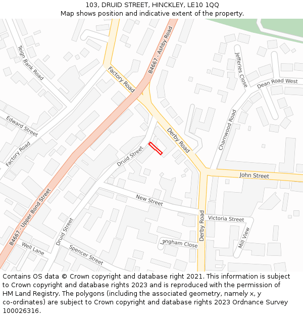 103, DRUID STREET, HINCKLEY, LE10 1QQ: Location map and indicative extent of plot