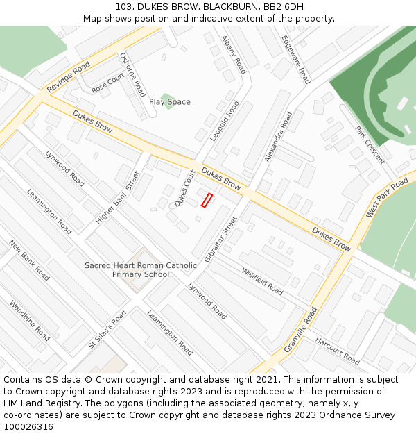 103, DUKES BROW, BLACKBURN, BB2 6DH: Location map and indicative extent of plot