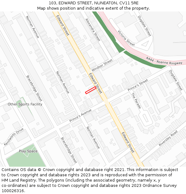 103, EDWARD STREET, NUNEATON, CV11 5RE: Location map and indicative extent of plot
