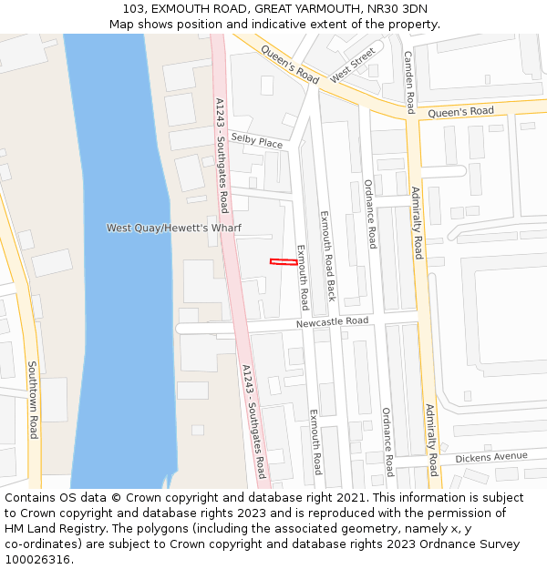 103, EXMOUTH ROAD, GREAT YARMOUTH, NR30 3DN: Location map and indicative extent of plot