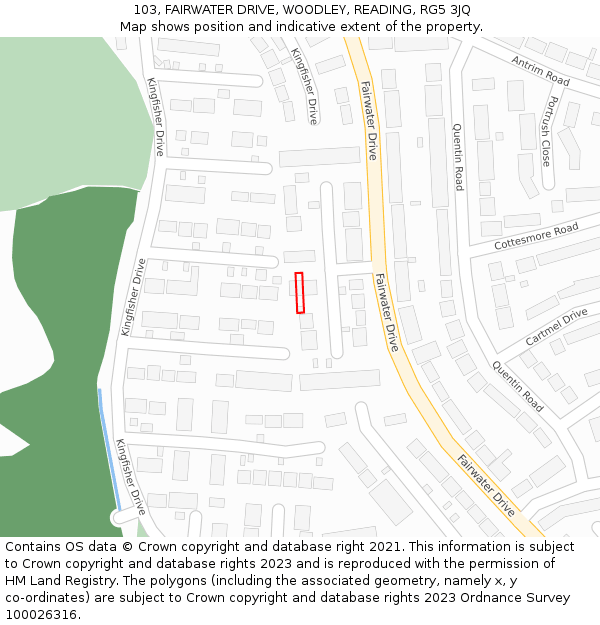 103, FAIRWATER DRIVE, WOODLEY, READING, RG5 3JQ: Location map and indicative extent of plot
