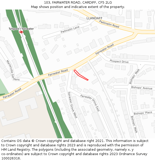 103, FAIRWATER ROAD, CARDIFF, CF5 2LG: Location map and indicative extent of plot