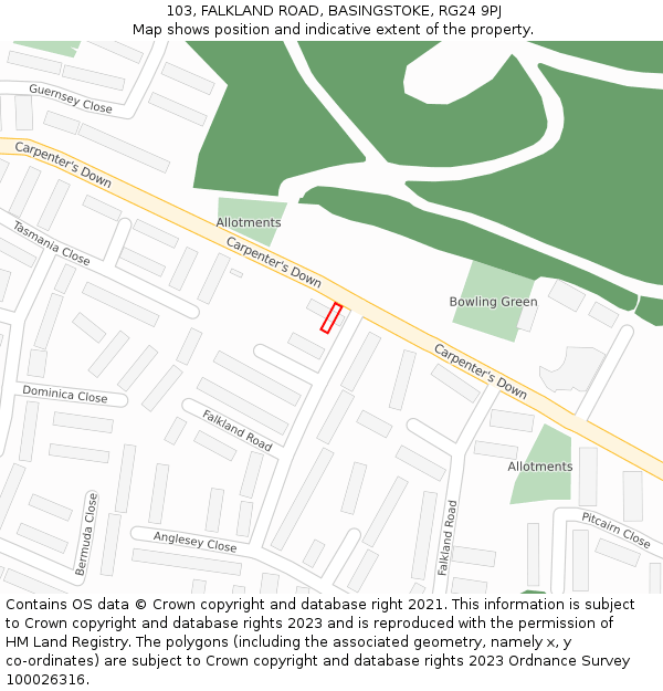 103, FALKLAND ROAD, BASINGSTOKE, RG24 9PJ: Location map and indicative extent of plot