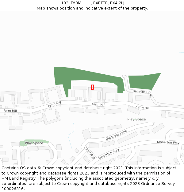 103, FARM HILL, EXETER, EX4 2LJ: Location map and indicative extent of plot