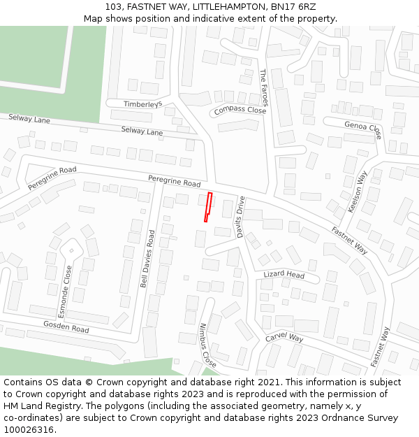 103, FASTNET WAY, LITTLEHAMPTON, BN17 6RZ: Location map and indicative extent of plot