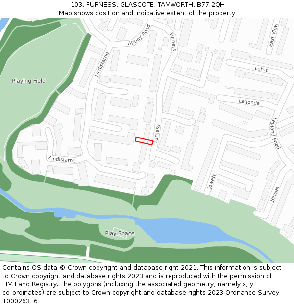 103, FURNESS, GLASCOTE, TAMWORTH, B77 2QH: Location map and indicative extent of plot
