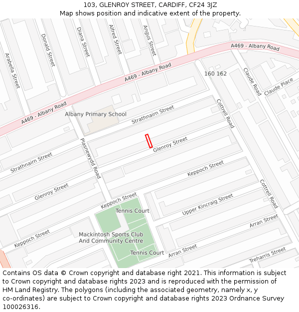 103, GLENROY STREET, CARDIFF, CF24 3JZ: Location map and indicative extent of plot