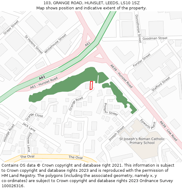 103, GRANGE ROAD, HUNSLET, LEEDS, LS10 1SZ: Location map and indicative extent of plot