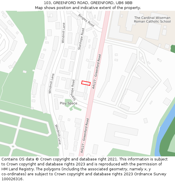 103, GREENFORD ROAD, GREENFORD, UB6 9BB: Location map and indicative extent of plot