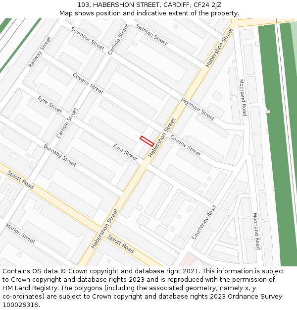103, HABERSHON STREET, CARDIFF, CF24 2JZ: Location map and indicative extent of plot
