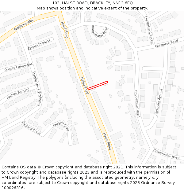 103, HALSE ROAD, BRACKLEY, NN13 6EQ: Location map and indicative extent of plot