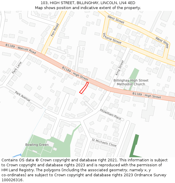 103, HIGH STREET, BILLINGHAY, LINCOLN, LN4 4ED: Location map and indicative extent of plot