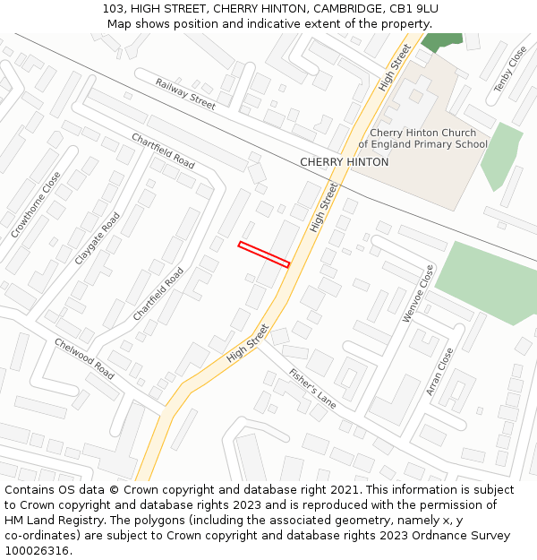 103, HIGH STREET, CHERRY HINTON, CAMBRIDGE, CB1 9LU: Location map and indicative extent of plot