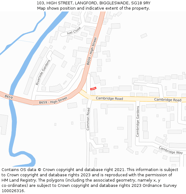 103, HIGH STREET, LANGFORD, BIGGLESWADE, SG18 9RY: Location map and indicative extent of plot