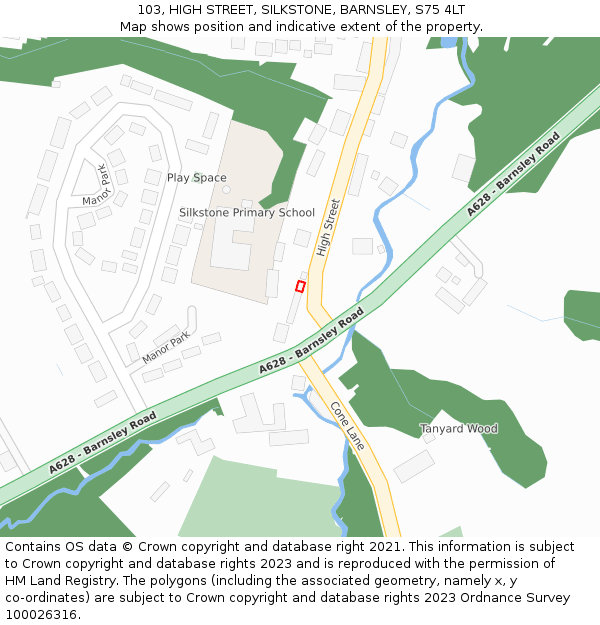 103, HIGH STREET, SILKSTONE, BARNSLEY, S75 4LT: Location map and indicative extent of plot