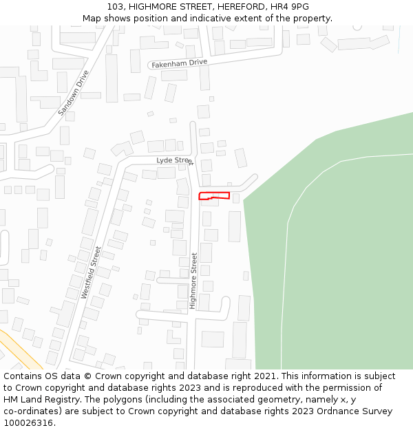 103, HIGHMORE STREET, HEREFORD, HR4 9PG: Location map and indicative extent of plot