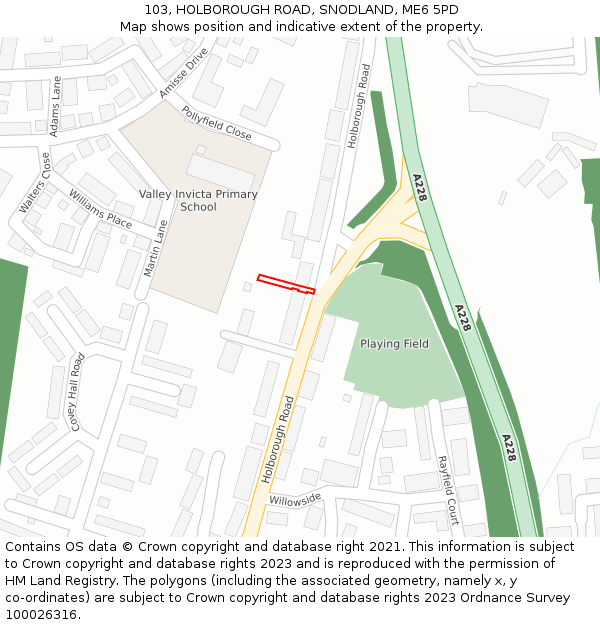 103, HOLBOROUGH ROAD, SNODLAND, ME6 5PD: Location map and indicative extent of plot