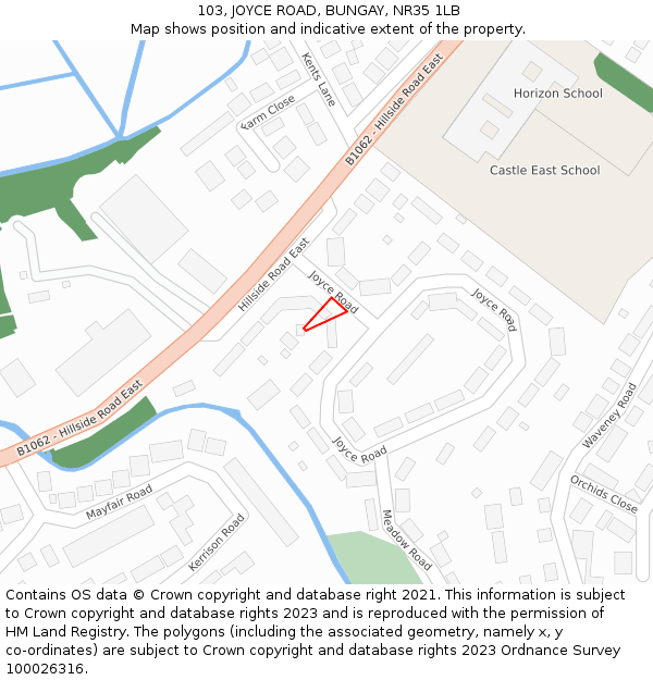103, JOYCE ROAD, BUNGAY, NR35 1LB: Location map and indicative extent of plot