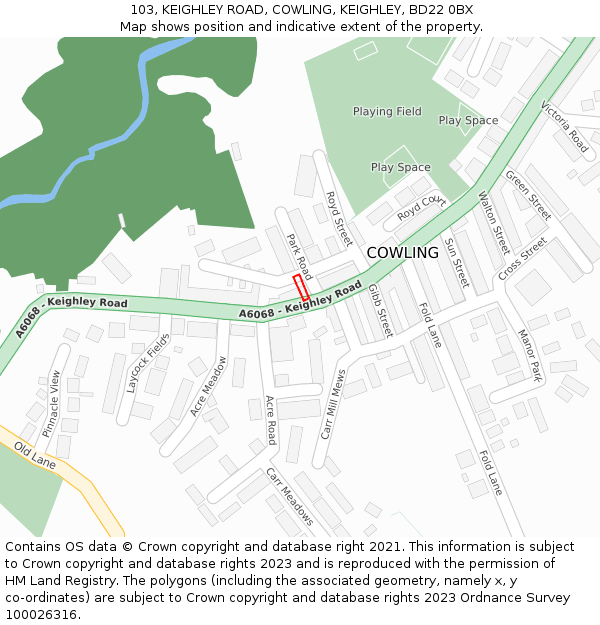 103, KEIGHLEY ROAD, COWLING, KEIGHLEY, BD22 0BX: Location map and indicative extent of plot