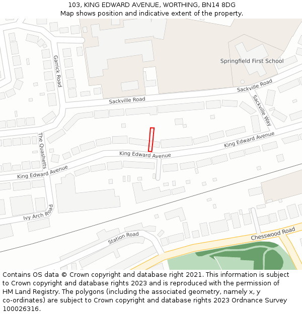 103, KING EDWARD AVENUE, WORTHING, BN14 8DG: Location map and indicative extent of plot