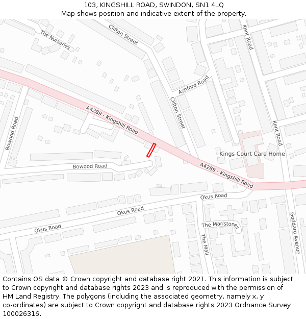 103, KINGSHILL ROAD, SWINDON, SN1 4LQ: Location map and indicative extent of plot
