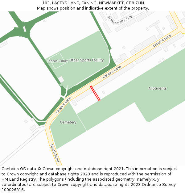 103, LACEYS LANE, EXNING, NEWMARKET, CB8 7HN: Location map and indicative extent of plot