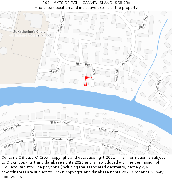 103, LAKESIDE PATH, CANVEY ISLAND, SS8 9RX: Location map and indicative extent of plot