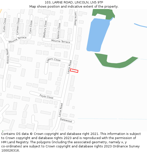 103, LARNE ROAD, LINCOLN, LN5 9TP: Location map and indicative extent of plot